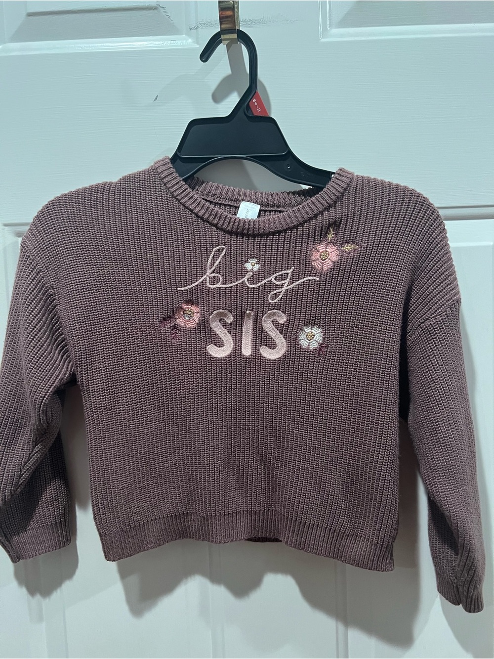 Gerber Mauve Knit 'big SIS' Embroidered Crewneck Sweater